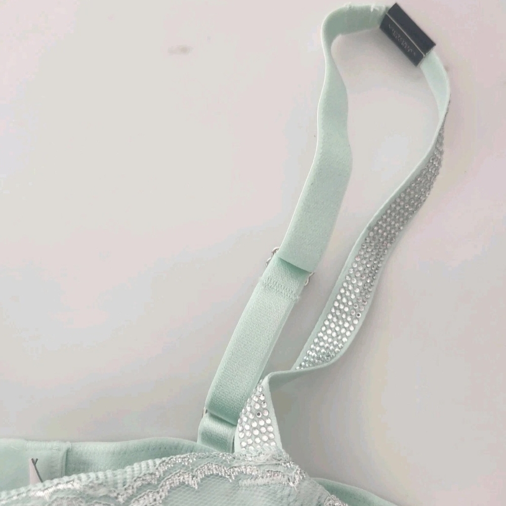 Victorias Secret Dream Angels Lined Demi Bra Mint Green Silver Lace Size 36DD - Picture 4 of 6